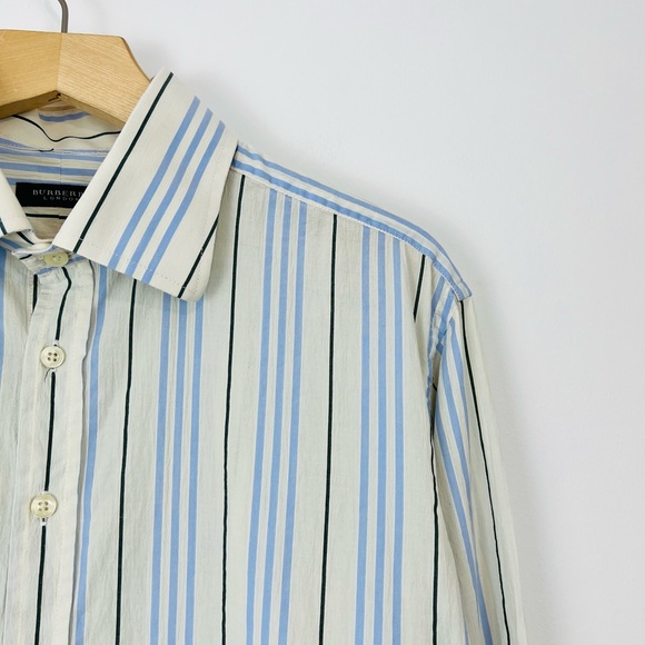 Burberry Cream and Blue Striped Y2K 00’s Tailored Classic Dress Shirt UK M - Picture 2 of 12